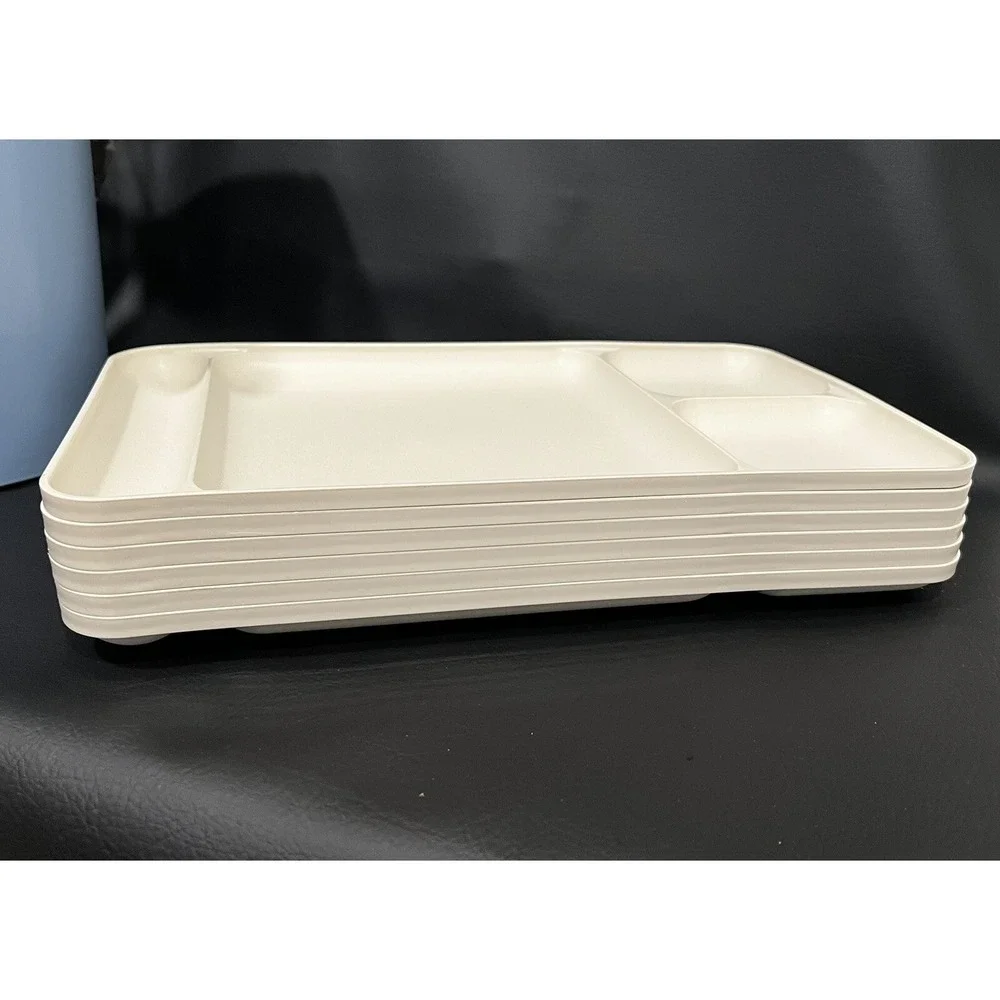VTG TUPPERWARE Divided Tray‎ #1535 Lunch Camping Cafeteria Almond Beige Set of 6